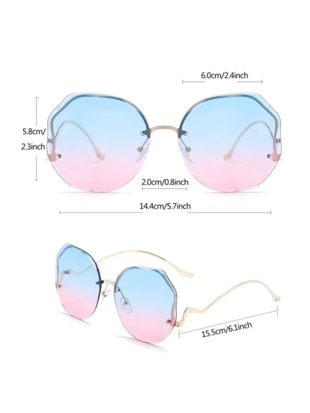 Brown Gradient Oversized Octagonal Sunglasses With Gold Frame